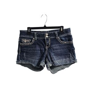Maurices y2k Dark Wash Jean Shorts Size 7/8 Low Rise Thick Stitch